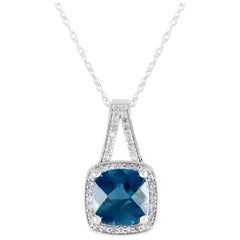 LB Exclusive 14K White Gold 0.12ct Diamond and Blue Topaz Necklace PD4-16273WBT