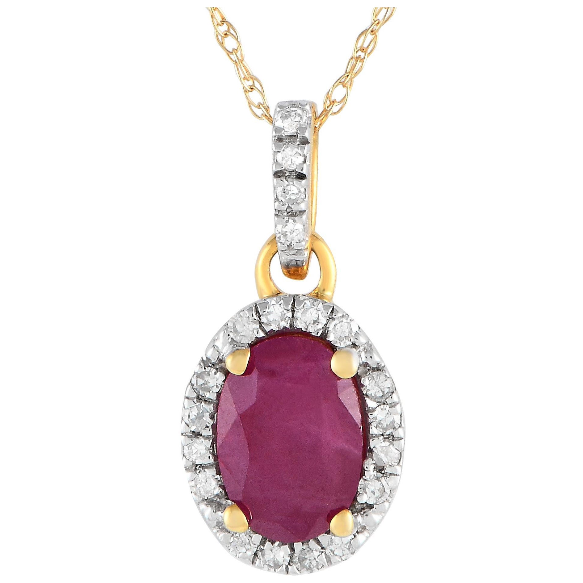 LB Exclusive 14K Yellow Gold 0.10ct Diamond & Ruby Pendant Necklace PD4-16075YRU For Sale