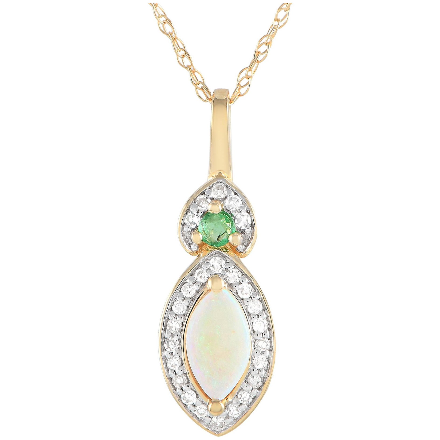 LB Exclusive 14K Yellow Gold 0.07ct Diamond, Opal, Necklace PD4-16299YOPEM For Sale
