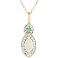 LB Exclusive 14K Yellow Gold 0.07ct Diamond, Opal, Necklace PD4-16299YOPEM