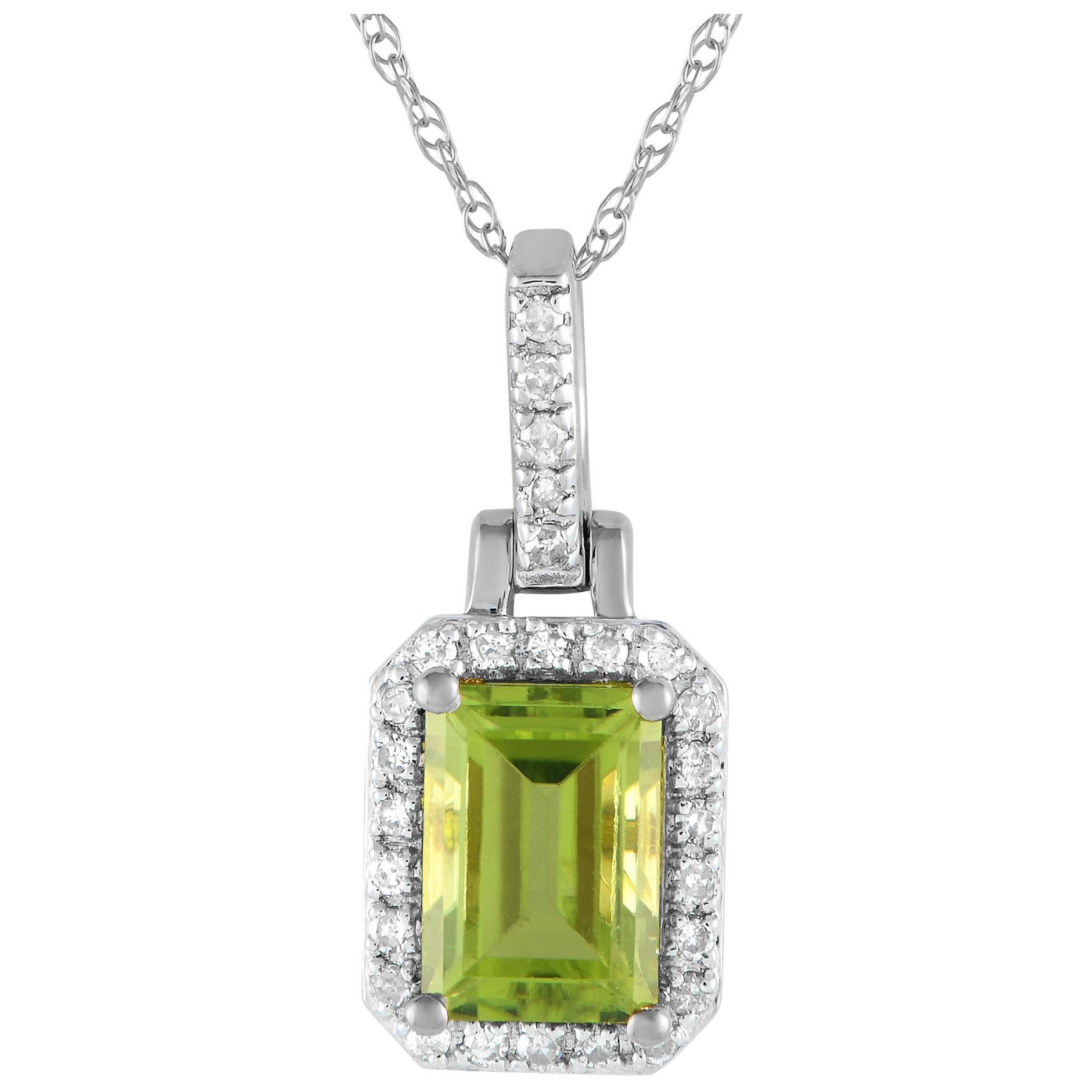 LB Exclusive 14K White Gold 0.12ct Diamond & Emerald-Cut Necklace PD4-15501 WPE For Sale