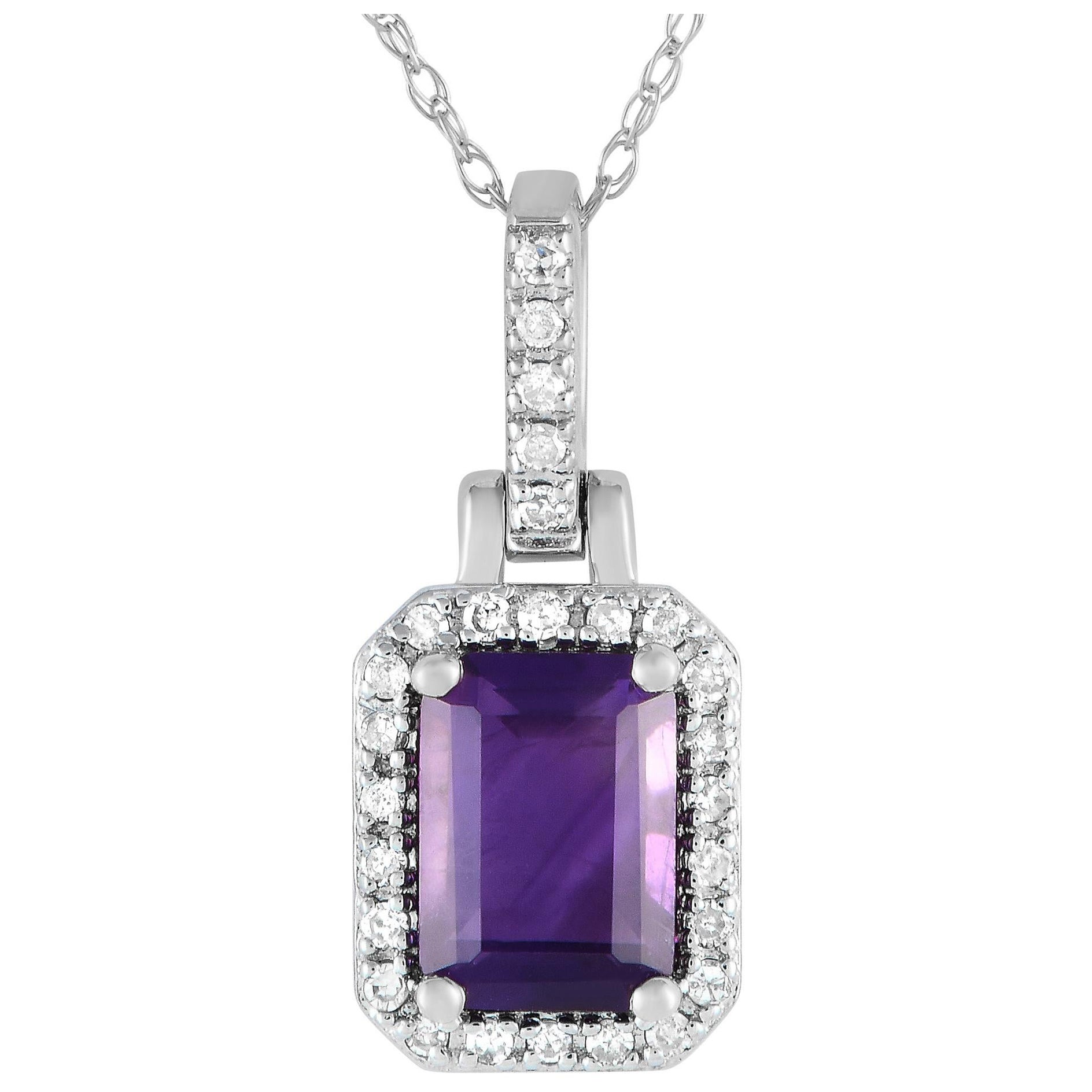 LB Exclusive 14K White Gold 0.12ct Diamond & Amethyst Necklace PD4-15501WAM For Sale