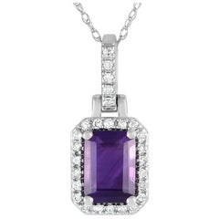 Used LB Exclusive 14K White Gold 0.12ct Diamond & Amethyst Necklace PD4-15501WAM