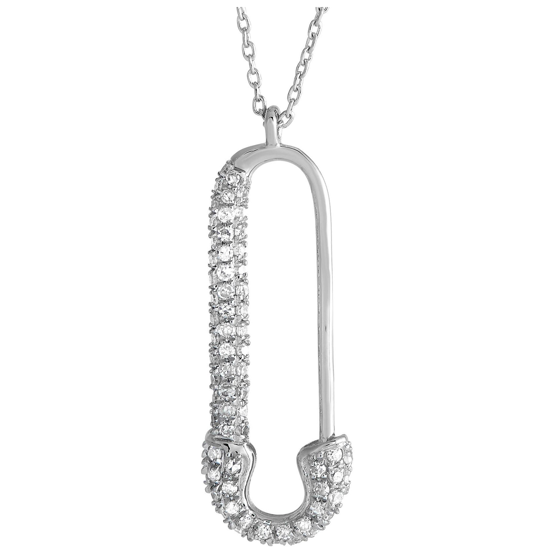 LB Exclusive 14K White Gold 0.17ct Diamond Safety Pin Necklace PD4-16188W For Sale