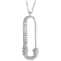LB Exclusive 14K White Gold 0.17ct Diamond Safety Pin Necklace PD4-16188W