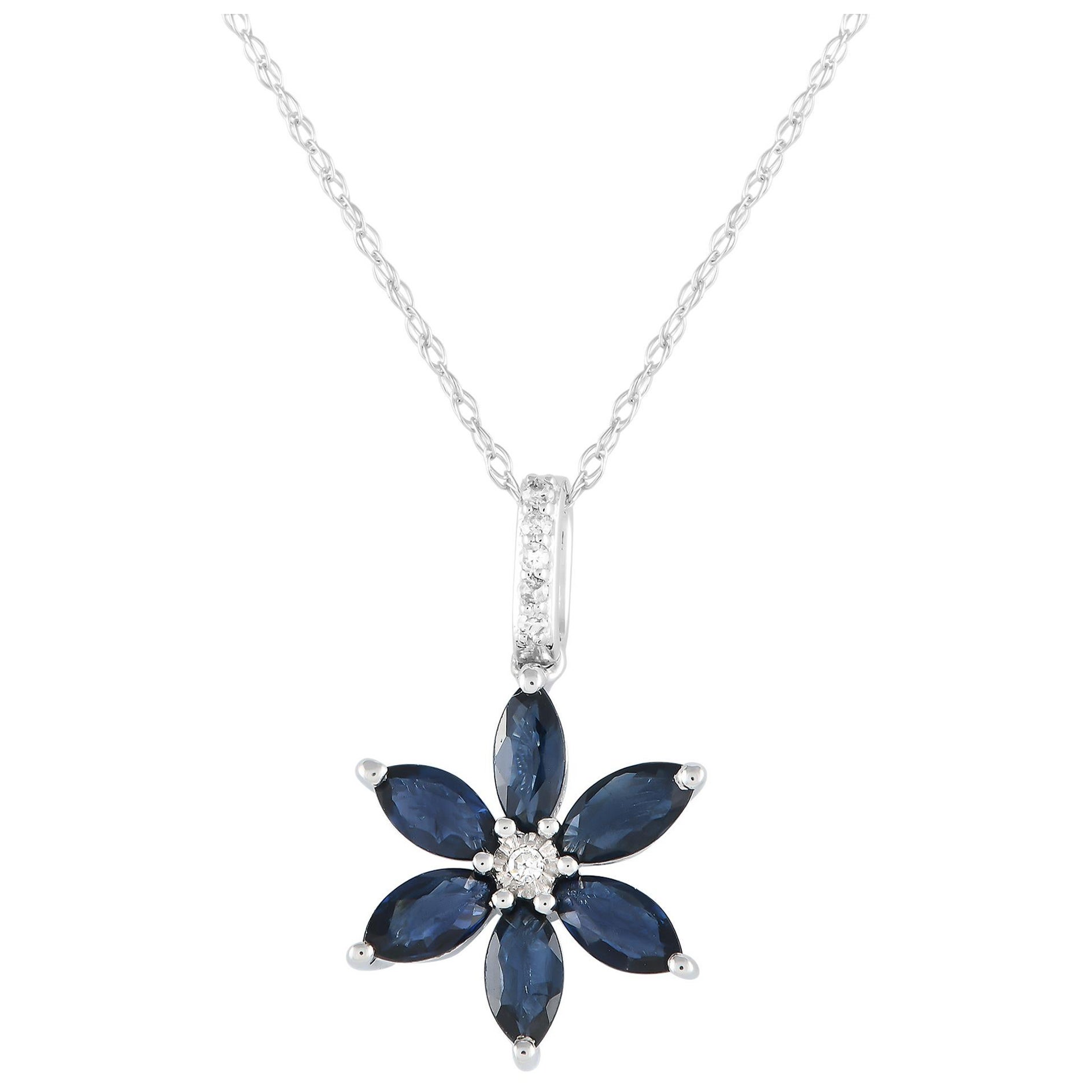 LB Exclusive 14K White Gold 0.01 ct Diamond Flower Necklace PD4-16241WSA For Sale