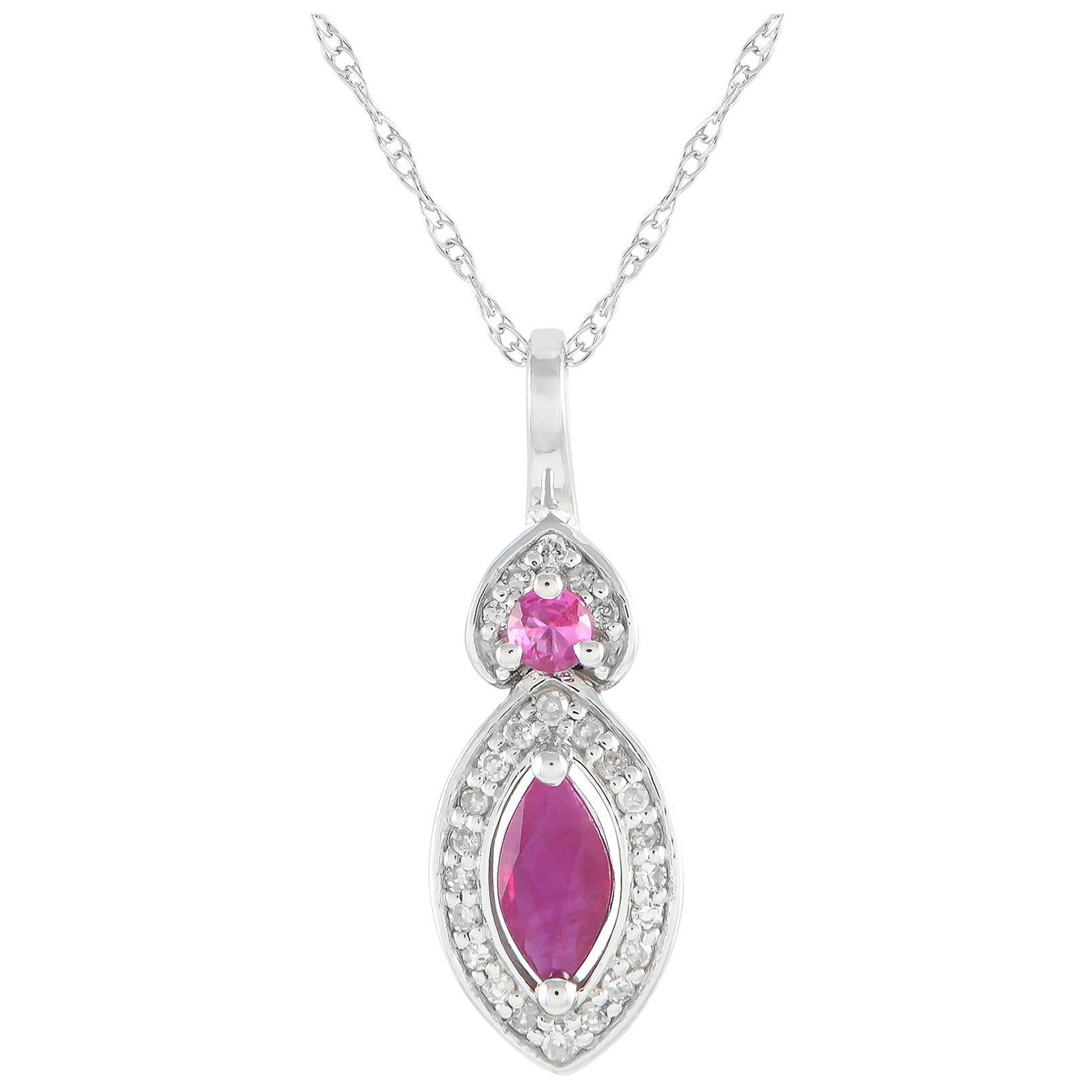 LB Exclusive 14K White Gold 0.07ct Diamond & Ruby Marquise Necklace PD4-16299WRU