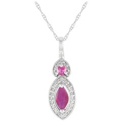 LB Exclusive Collier marquise en or blanc 14 carats avec diamants 0,07 carat et rubis PD4-16299WRU