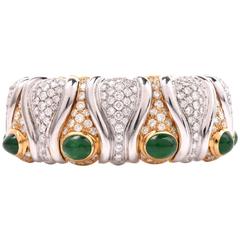 Retro Stunning  Diamond Emerald Gold Cuff Bangle Bracelet