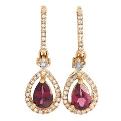 LB Exclusive, boucles d'oreilles en or jaune 14 carats, diamants 0,20 carat et grenats en forme de poire ER4-15061YGA