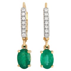 LB Exclusive 14K Yellow Gold 0.10ct Diamond & Emerald Drop Earrings EL4-10371YEM