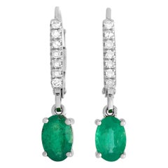 LB Exclusive 14K White Gold 0.10ct Diamond & Emerald Drop Earrings EL4-10371WEM