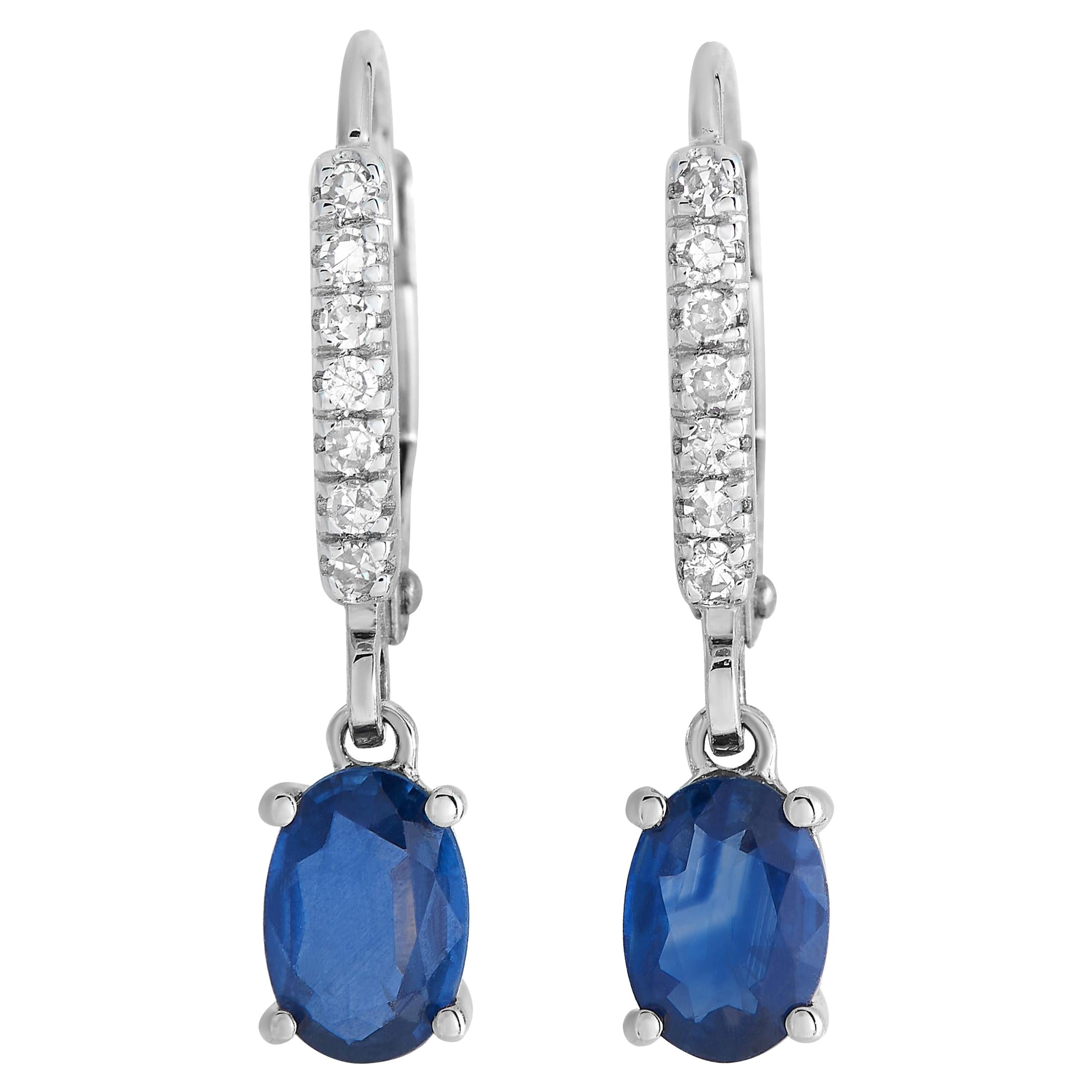 LB Exclusive 14K White Gold 0.10ct Diamond & Sapphire Drop Earrings EL4-10371WSA For Sale