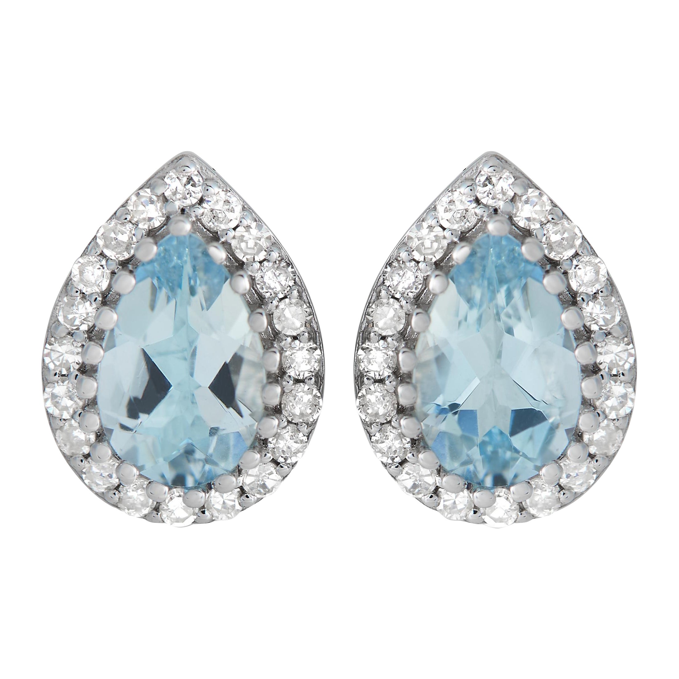 LB Exclusive 14K White Gold 0.17ct Diamond & Aquamarine Earrings ER4-15272WQA For Sale