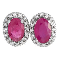 LB Exclusive, boucles d'oreilles en or blanc 14 carats, diamants 0,10 carat et rubis ER4-15565WRU