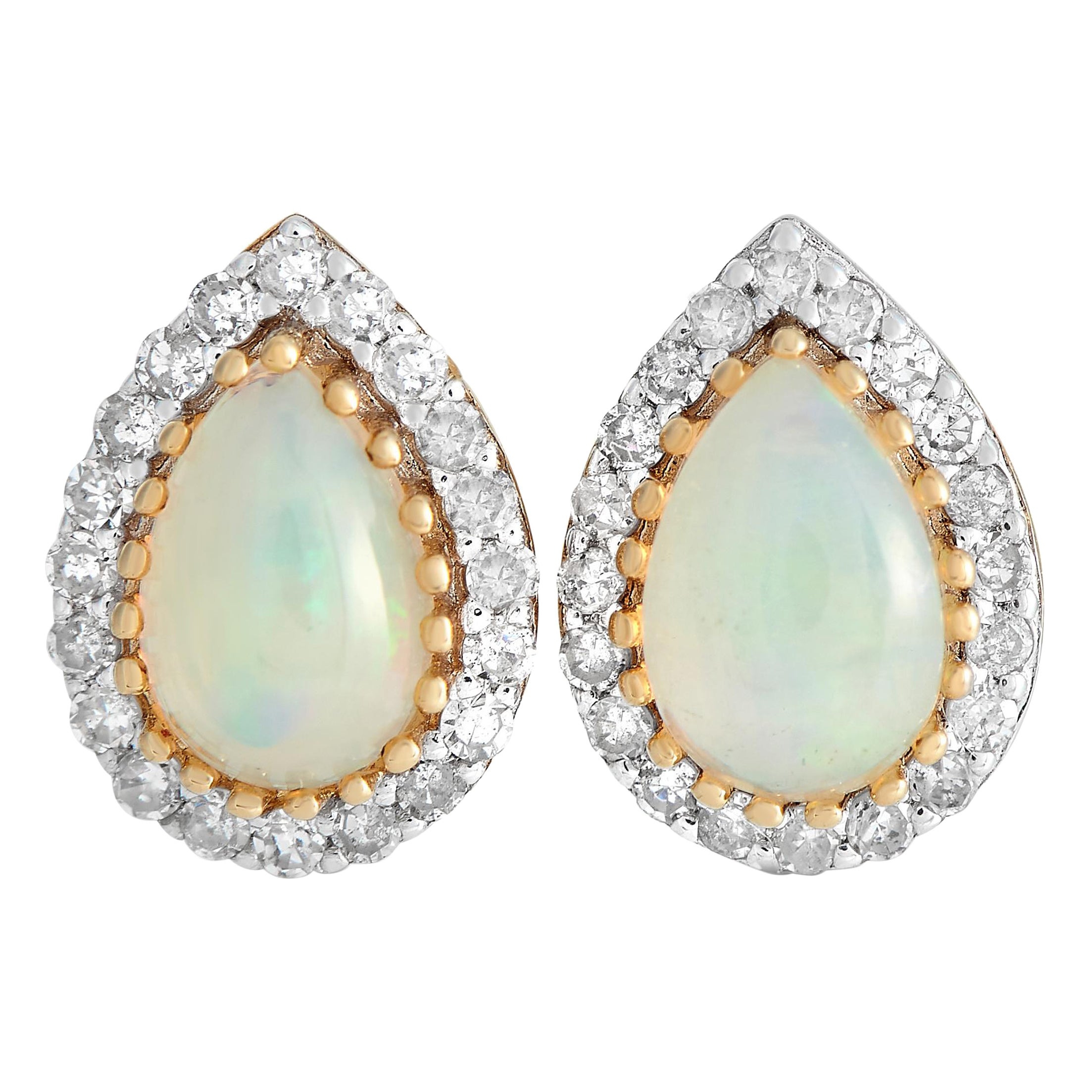 LB Exclusive 14K Yellow Gold 0.17ct Diamond & Opal Stud Earrings ER4-15272YOP For Sale