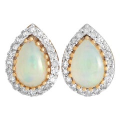 LB Exclusive 14K Yellow Gold 0.17ct Diamond & Opal Stud Earrings ER4-15272YOP