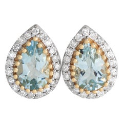 LB Exclusive, boucles d'oreilles en or jaune 14 carats, diamant 0,17 carat et aigue-marine ER4-15272YAQ