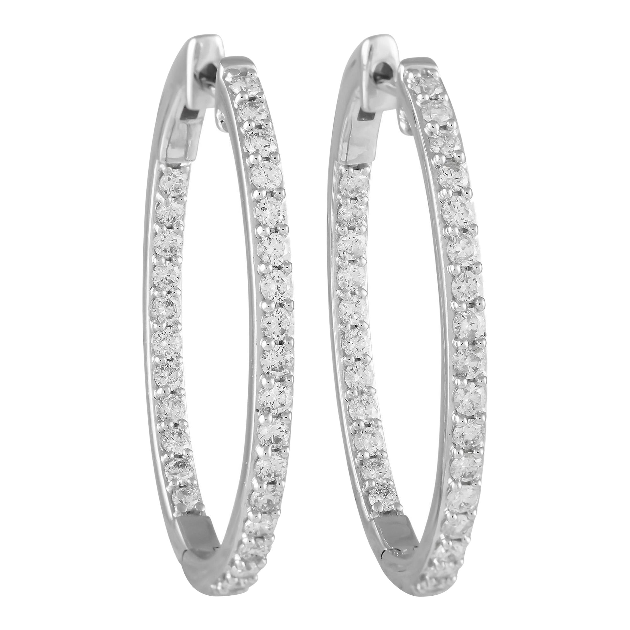 LB Exclusive 14K White Gold 1.50ct Diamond Inside-Out Hoop Earrings ER28054 For Sale