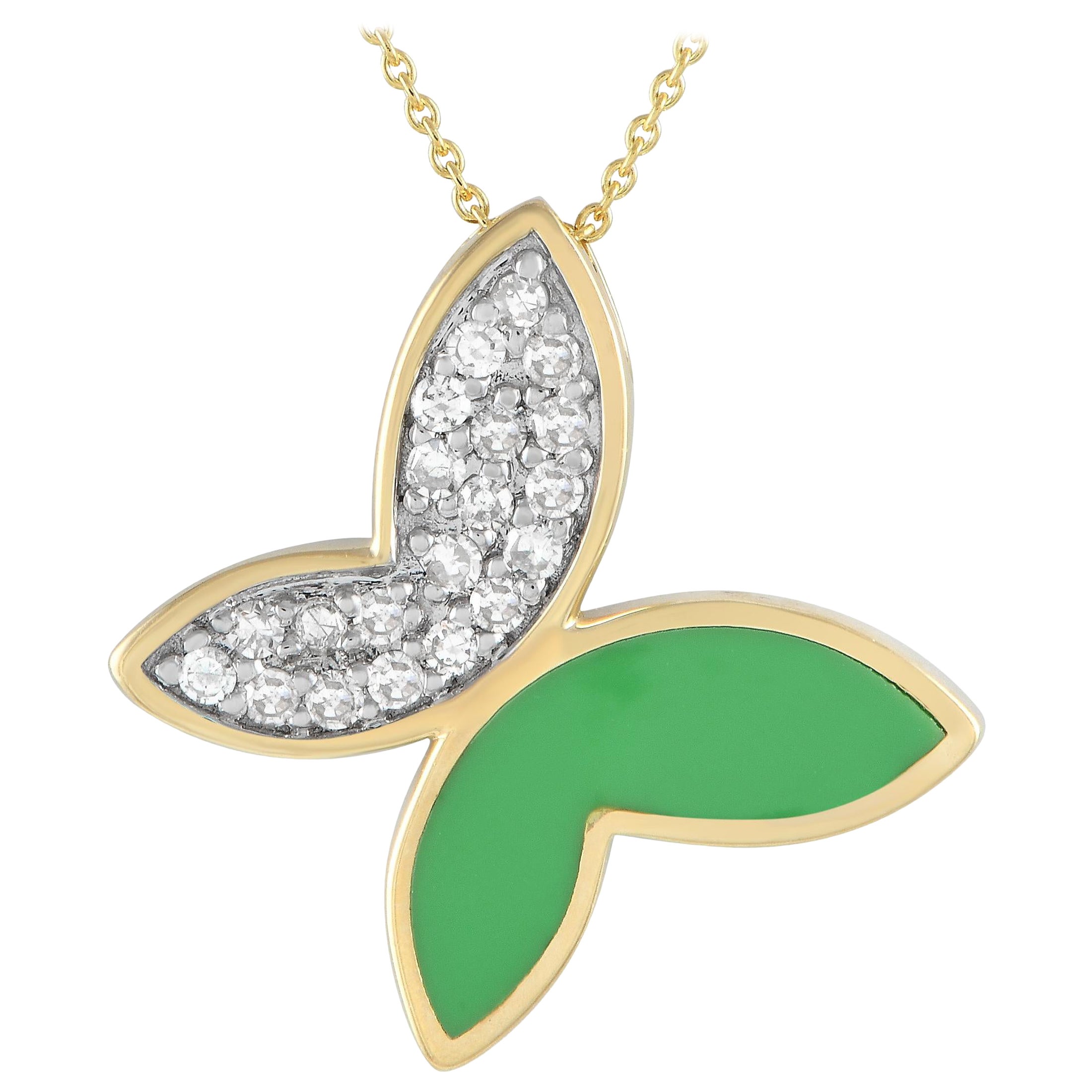 LB Exclusive 14K Yellow Gold 0.15ct Diamond Butterfly Pendant Necklace PN15064G For Sale