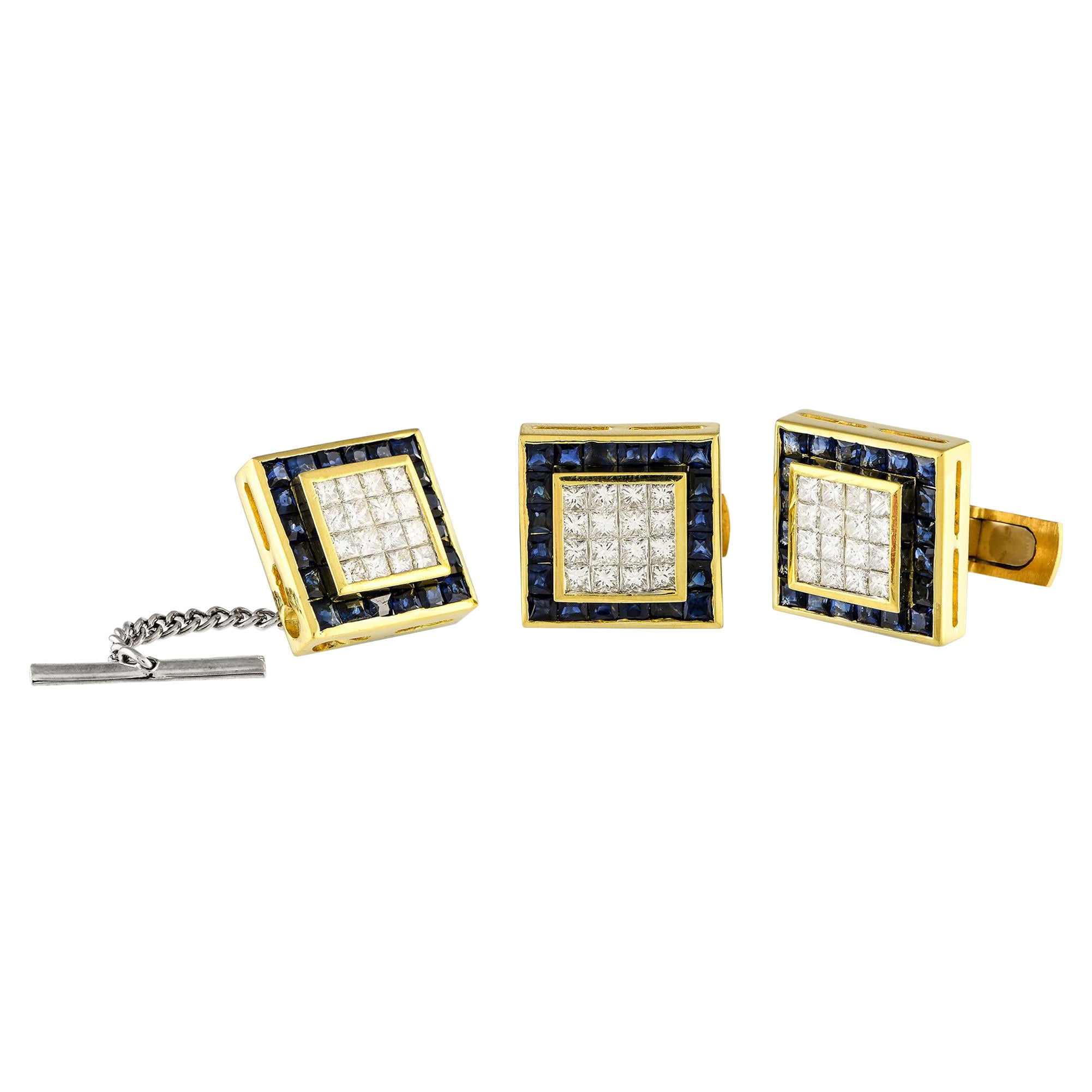 LB Exclusive 18K Yellow Gold 3.45ct Diamond Cufflink and Tie Tag Set MF02-111723