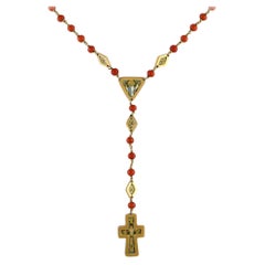 LB Exclusive 18K Yellow Gold Coral and Enamel Rosary Necklace MF07-111723