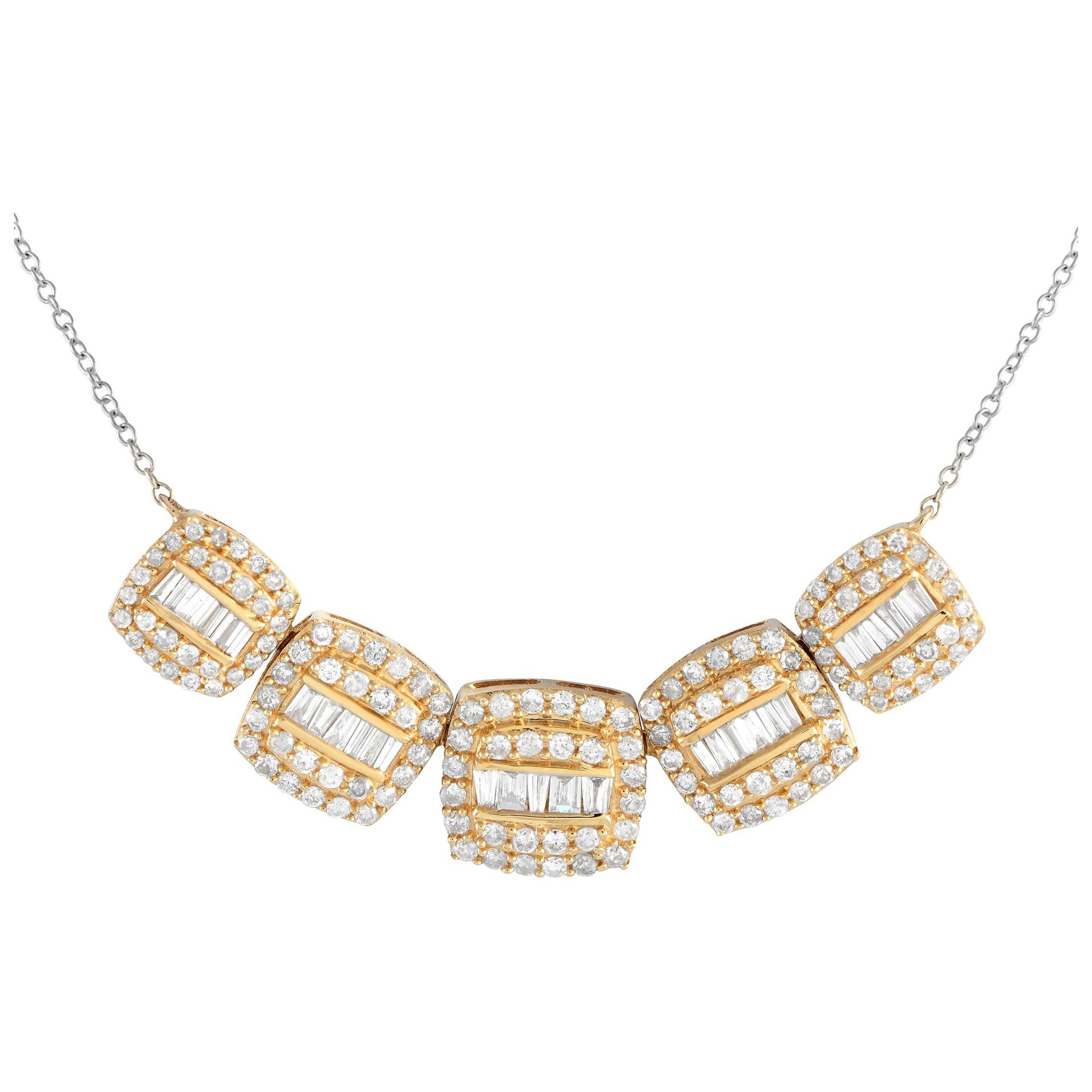 LB Exclusive 14K White and Yellow Gold 0.92ct Diamond Necklace NK01228 For Sale