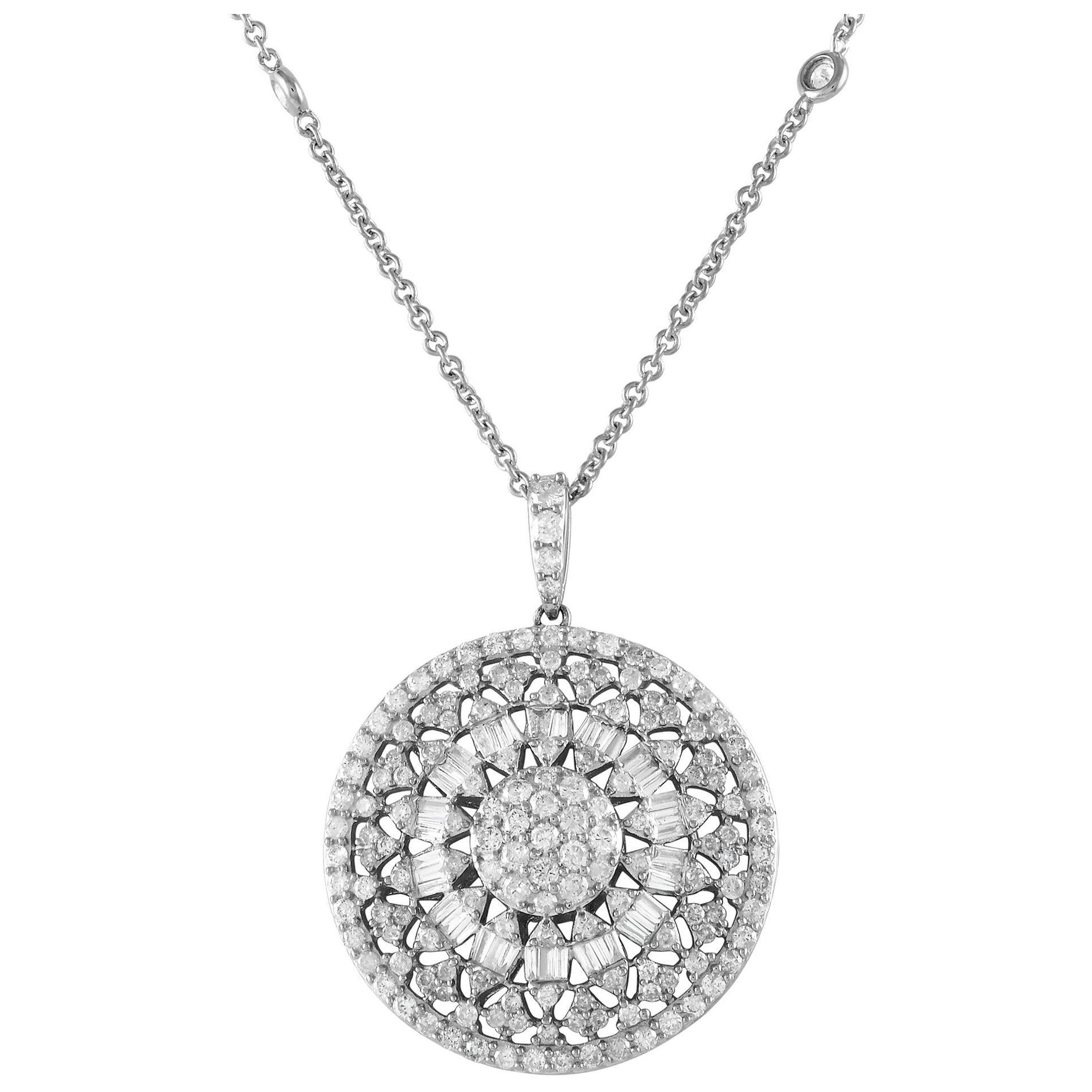 LB Exclusive 14K White Gold 1.75ct Diamond Pendant Necklace PN15063 For Sale