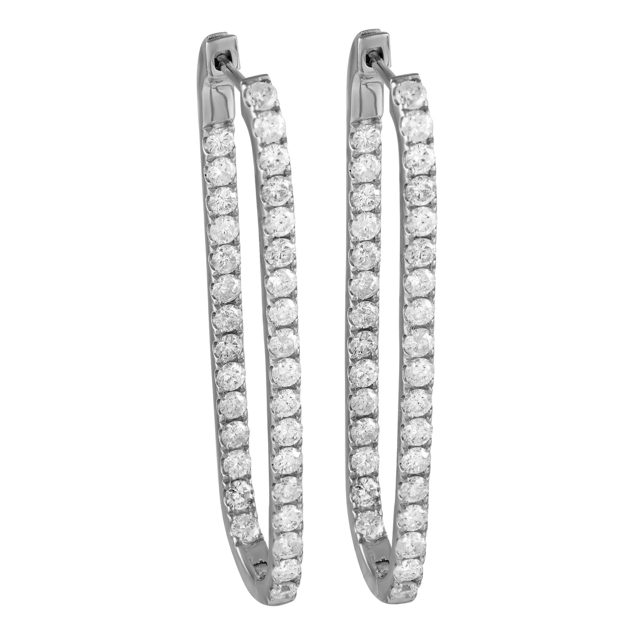 LB Exclusive 14K White Gold 2.25ct Diamond Rectangle Hoop Earrings ER28178 For Sale