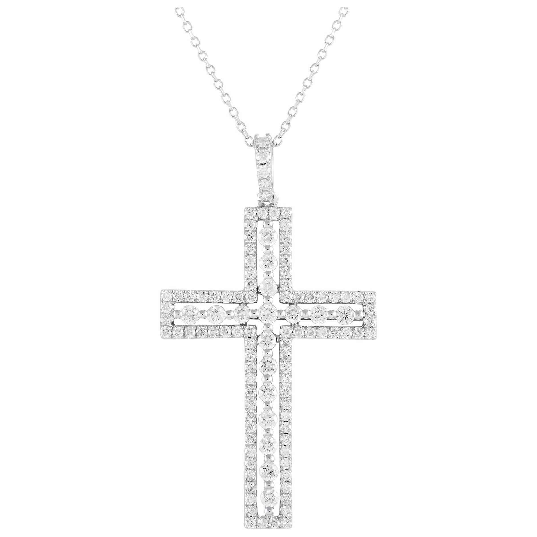 LB Exclusive 14K White Gold 1.0ct Diamond Cross Necklace CH00112