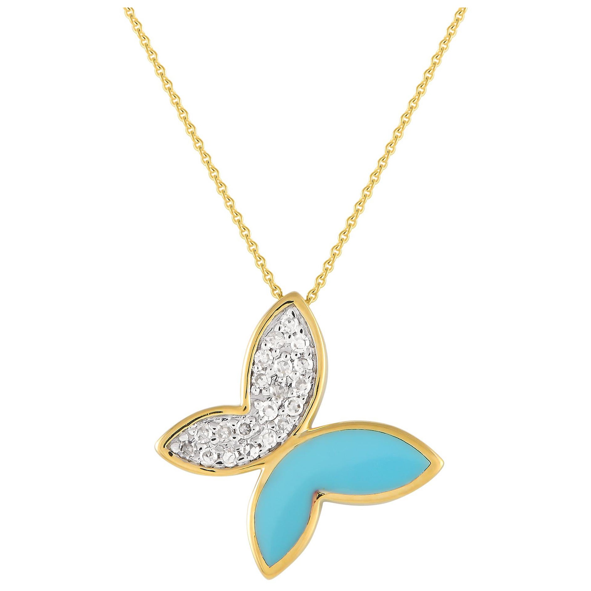 LB Exclusive 14K Yellow Gold 0.15ct Diamond Butterfly Necklace PN15064 For Sale
