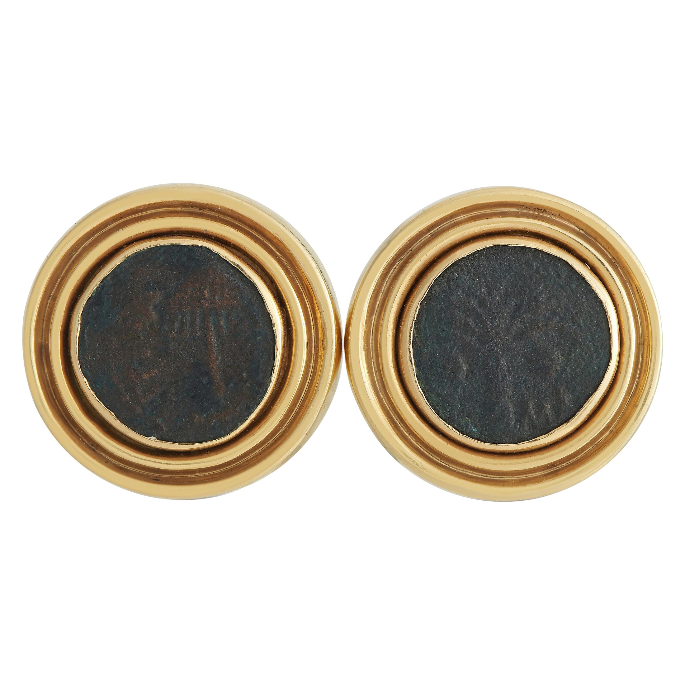 LB Exclusive 18K Gold Ancient Judean Prutah Coin Clip-On Earrings MF03-111423 For Sale