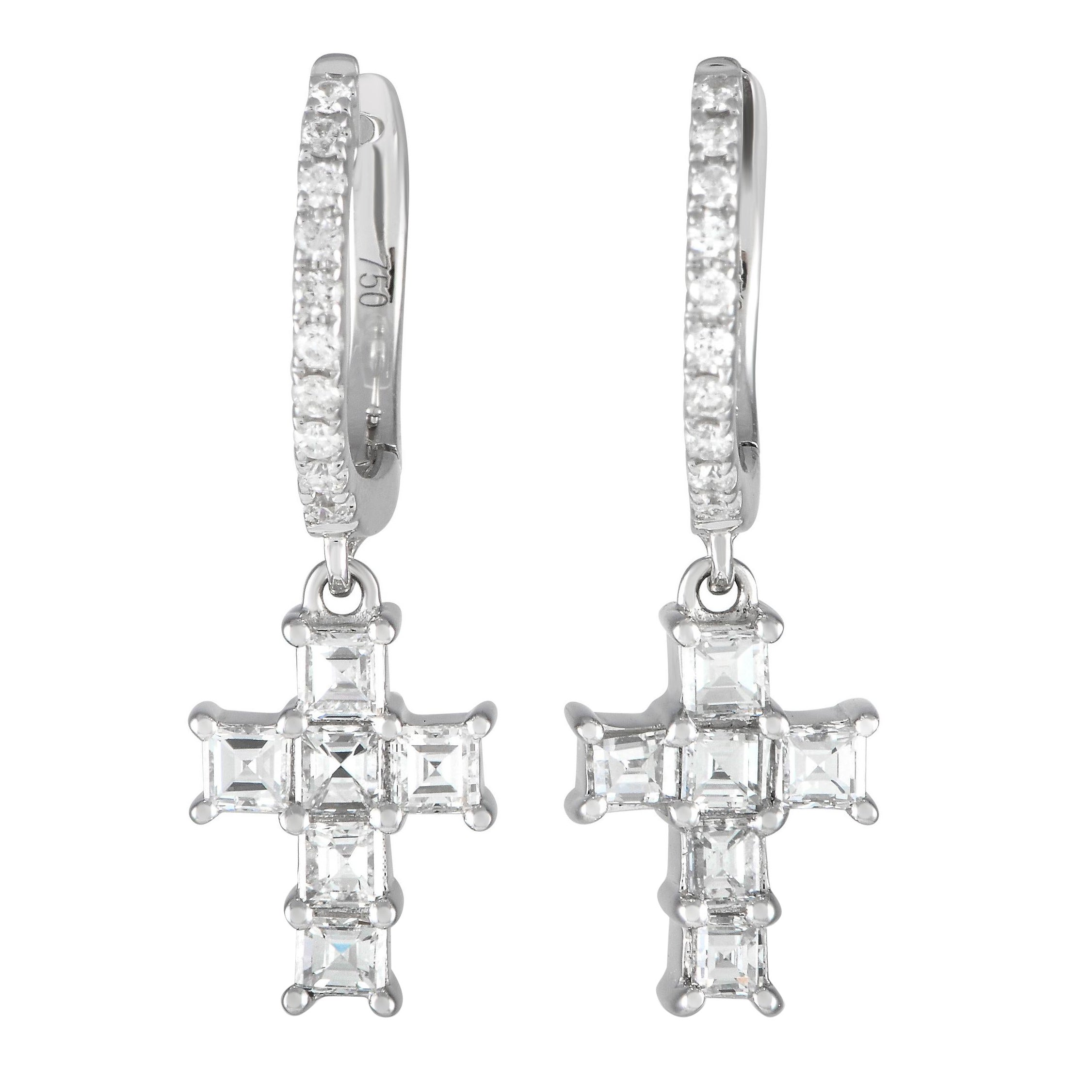 LB Exclusive 18K White Gold 0.70ct Diamond Cross Drop Earrings ER28187 For Sale