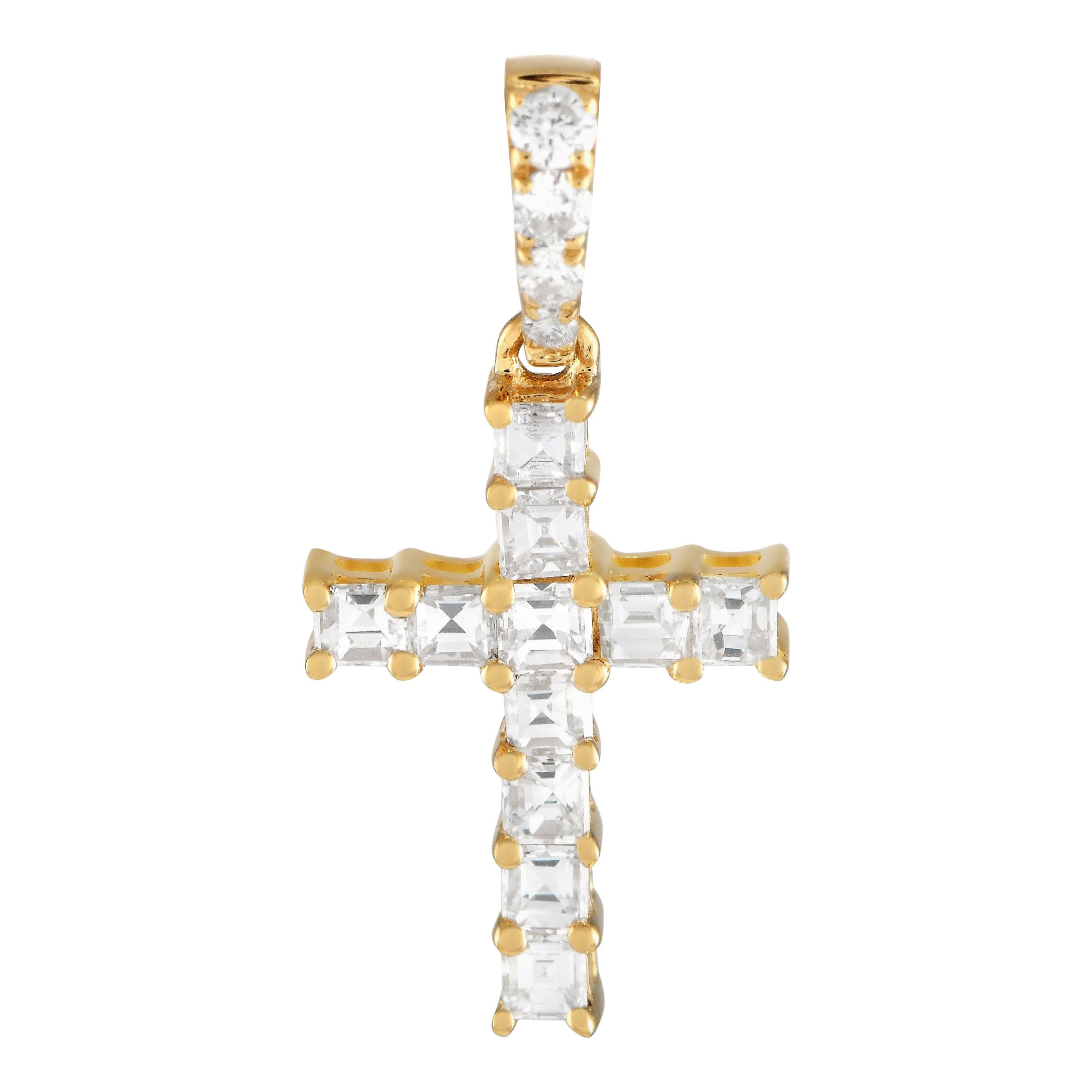 LB Exclusive 18K Yellow Gold 0.37ct Diamond Cross Pendant CH00108 For Sale
