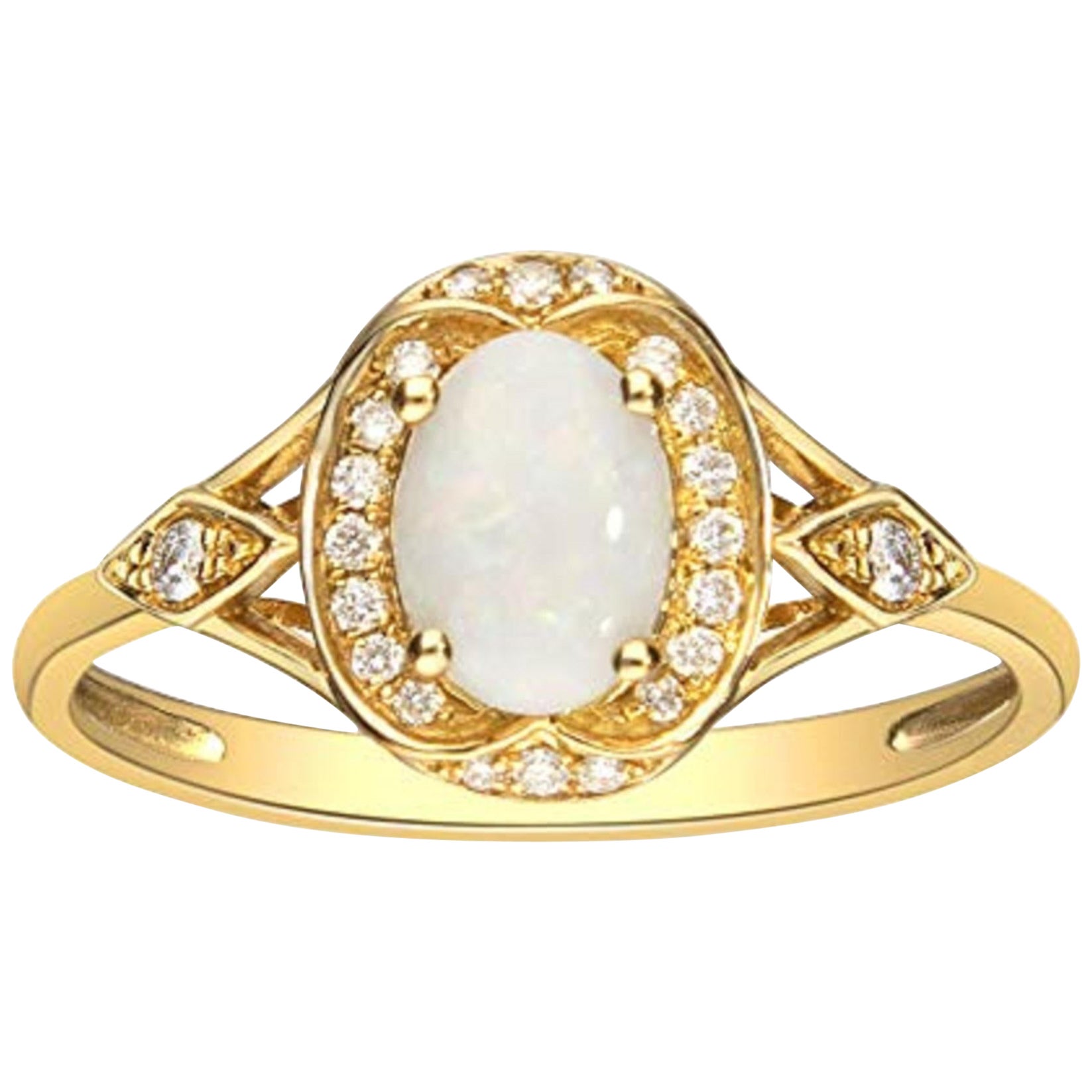Gin and Grace, bague en or jaune 10 carats avec opale australienne et véritables diamants pour femmes en vente