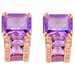 14 Karat Rose Gold Octagon Amethyst Step Design Stud Earrings