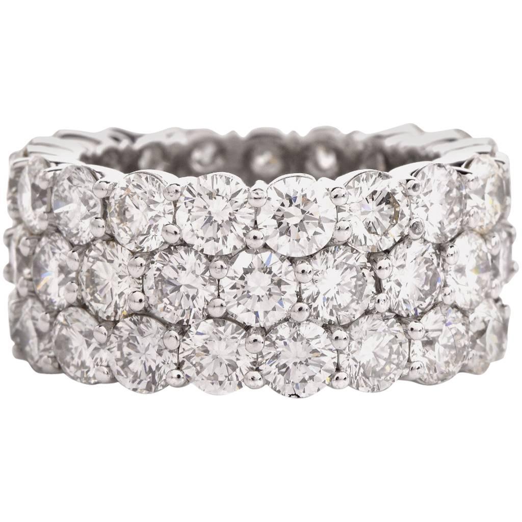 Wide Three Rows Platinum Diamond Band Ring