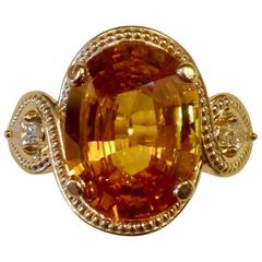 Saffron Yellow Sapphire Pear Shaped Diamond Three-Stone Ring