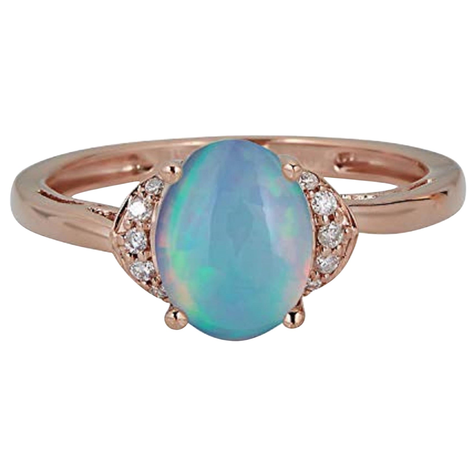 Gin and Grace 10K Rose Gold Australian Opal Ring with Real Diamonds for Women For Sale