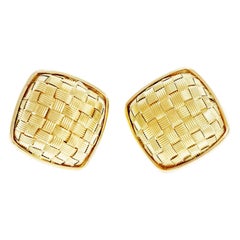 Gold Italian Basket Weave Domed Lever Back Earrings
