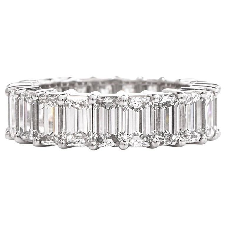 Stunning 7.24 carat Emerald-Cut Diamond Platinum Eternity Band Ring at ...
