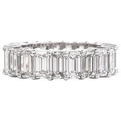 Retro Stunning 7.24 carat  Emerald-Cut Diamond Platinum Eternity Band Ring