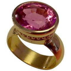 Pink Sapphire  Yellow Gold Leah Ring