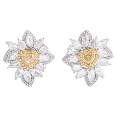 Heart Shape Yellow Diamonds Clip Earrings White Gold 18K