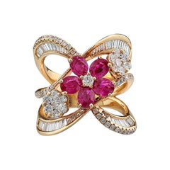 Ruby Diamond Ring "Blossom" superbe design fine craftmanship 18Kt Rose Gold
