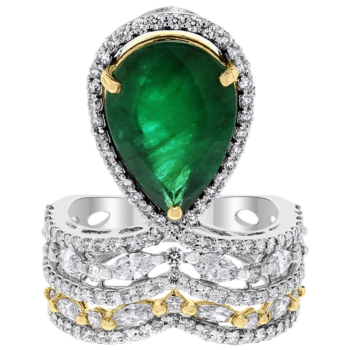Beauvince Danya Ring (6.83 cts Emerald & Diamonds) in Gold For Sale