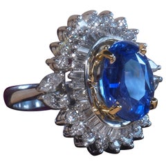 Vintage GIA Blue Sapphire No Heat 14K Gold Diamond Ring Sri Lanka VS Huge Fine 11.38 CTS