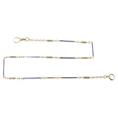 Vintage 14Kt Yellow Gold & Blue Enamel Necklace, Bracelet or Pocket Watch Chain 1940's