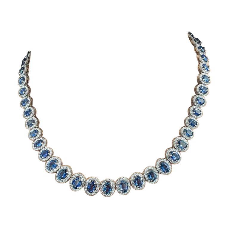 37.96 ct Natural Sapphire & Diamond Necklace For Sale