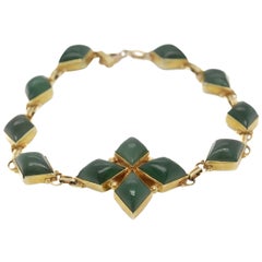 Bracelet ancien du milieu du siècle en or 14 carats et jade vert